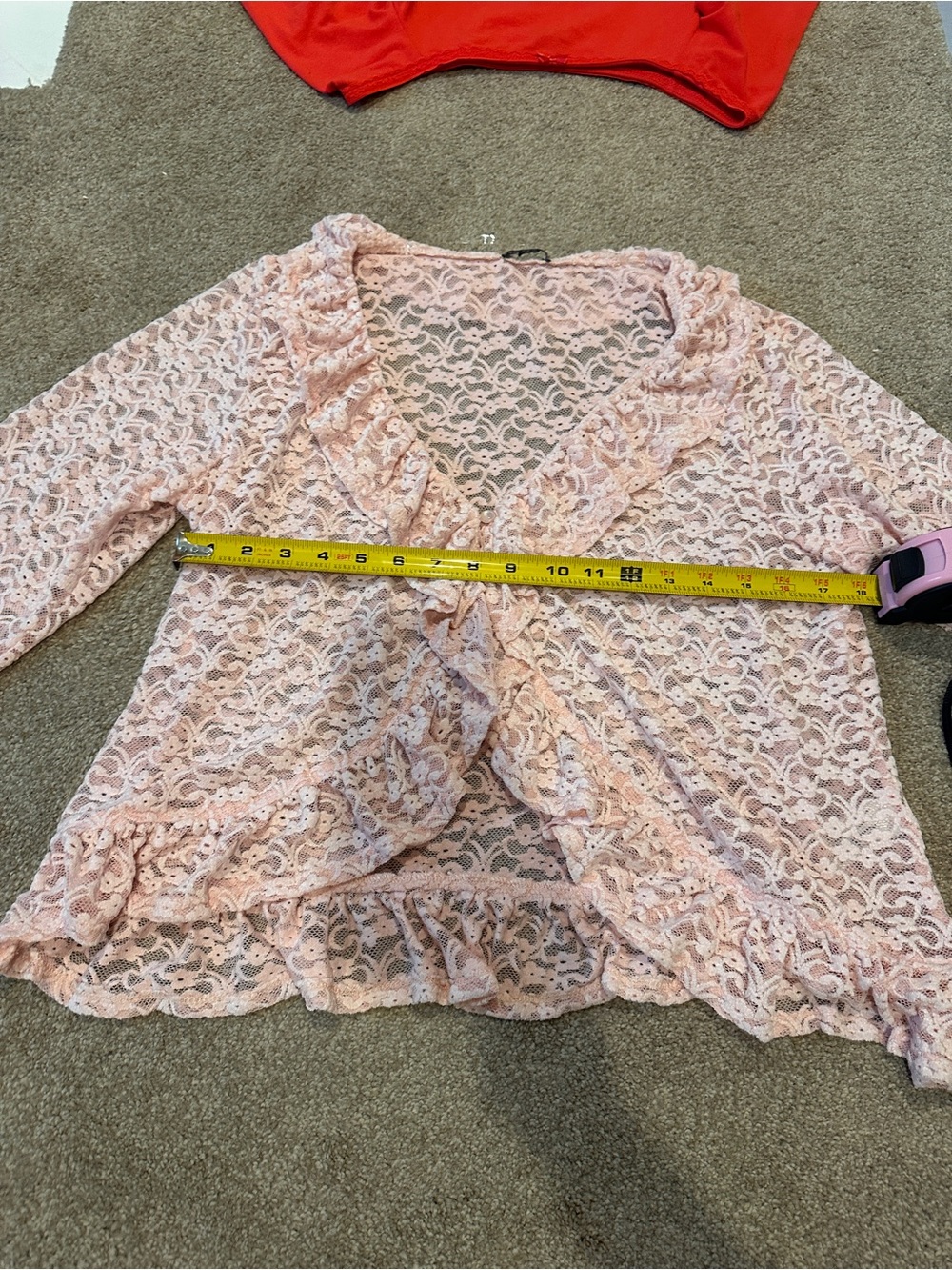 Chic Pink Lace Ruffle Crop Blouse - Picture 5 of 7